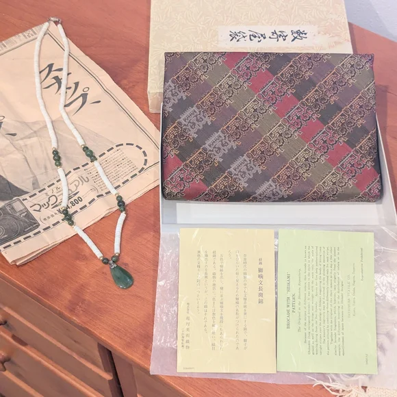 ✨ Vintage 1970 Kyoto Tatsumura Textile “Shikami” Brocade Pouch & Gen Jade Neckla - Picture 9 of 14